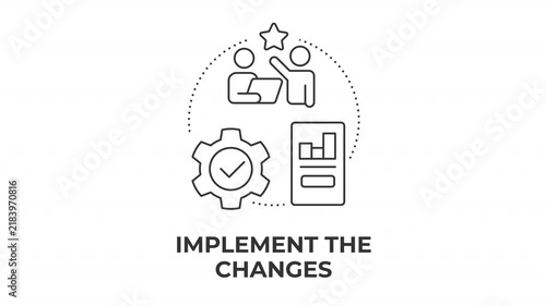 Implement the changes animated line concept icon. Scaling agile business operations. Modern workforce training initiatives. Flat linear graphic motion. Minimalist black outline animation