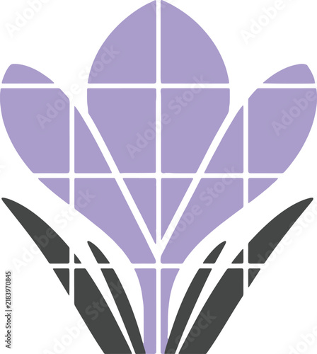 A stylized purple crocus flower icon featuring a geometric grid overlay on its petals.