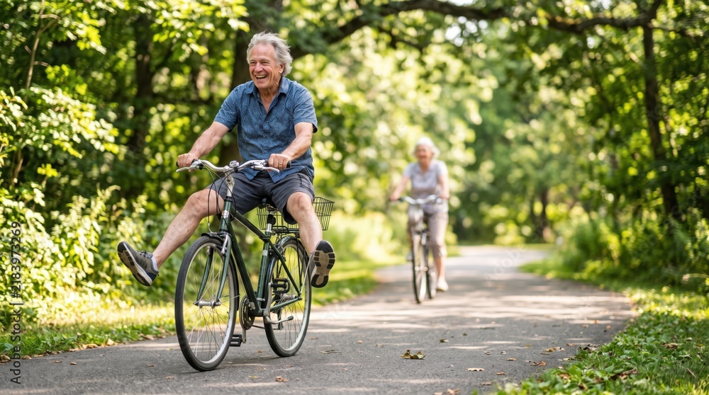 Fototapeta premium Happy Senior Couple Cycling on Scenic Park Trail