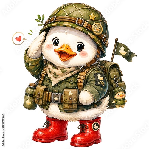 Illustration of Cute Duckling in Camouflage Military Outfit