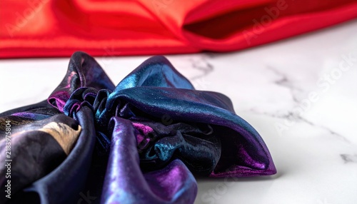 Luxurious Metallic Silk Scrunchie in Deep Purple Blue and Red Fabric Detail