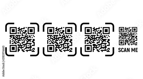 Set of multiple black and white qr code scan icons isolated