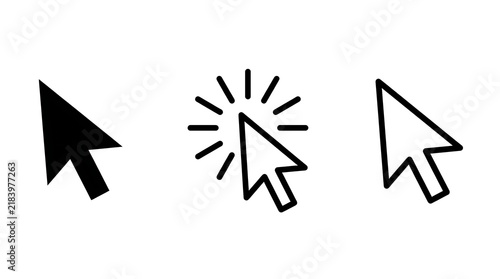 Set of black computer mouse cursor arrow icons for web design and user interface navigation elements isolated on white background