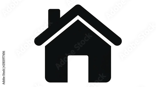 Simple black house icon with a chimney and gabled roof