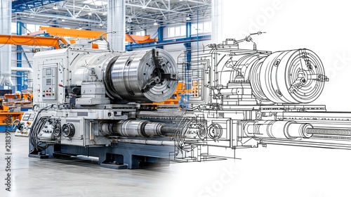 Fototapeta Industrial Precision Lathe in Motion