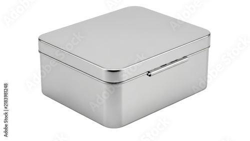 Small rectangular silver metal storage tin box with a lid for food or gifts