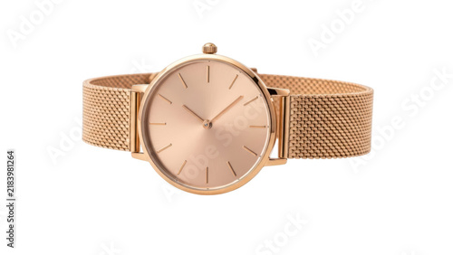 Elegant rose gold wristwatch with a metal mesh strap for a luxury fashion style