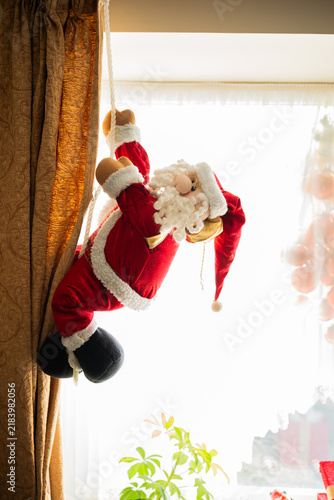 Climbing Plush Santa Claus Decoration Hanging on Living Room Curtain