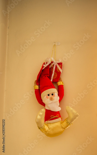 Hanging Plush Santa Claus Wall Ornament Holding Christmas Gift Box