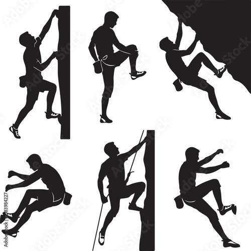 Silhouettes of Mountain Climbers on Cliff Edge at Sunset