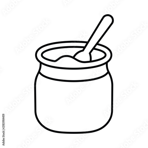 Yogurt jar icon with yogurt jar food product for dairy and breakfast black and white vector