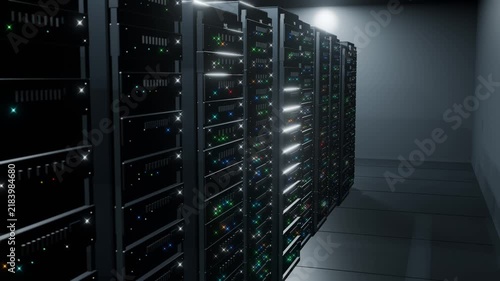Servers data center room ai cloud bg seamless looped animation 4k