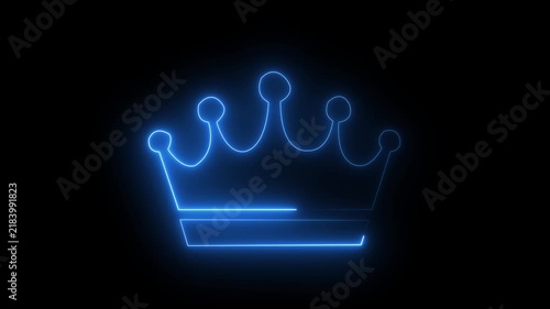 abstract glowing neon line green color king queen crown animated king stock video footage on black background. Animation of 4k video.