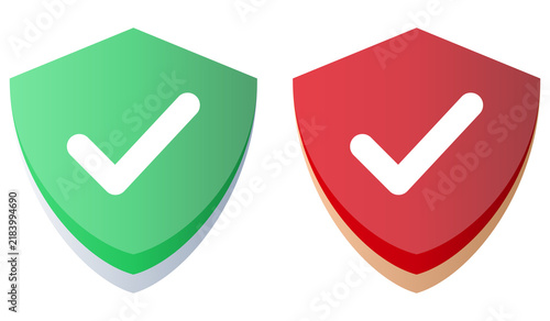 Cuadro en lienzo Green and Red Shield Security Icons with Checkmark Symbols