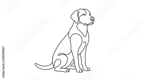 Minimalist sitting dog outline drawing on white background