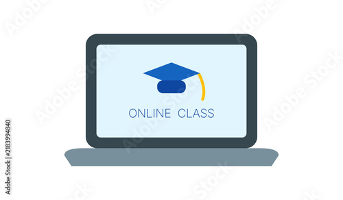 Plakat Laptop Displaying Online Class Text and Graduation Cap
