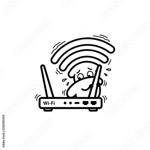 Cartoon Wi-Fi Router with Friendly Wi-Fi Signal Illustration.