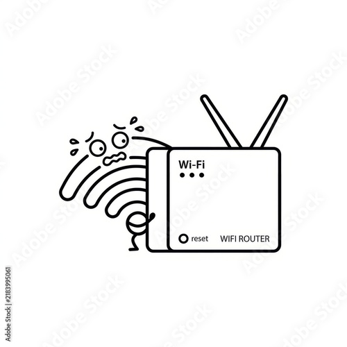 Hand holding wireless router with glowing Wi-Fi signal icons.