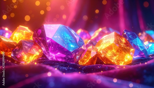 Irregularly Shaped Polished Gems with Vibrant Colors and Radiant Light