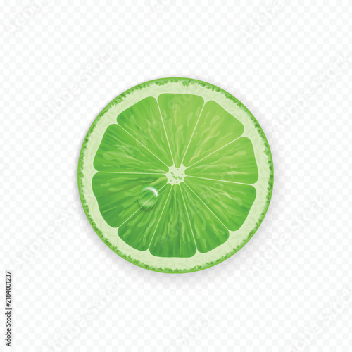 Fresh realistic lime slice with water drops isolated on transparent background