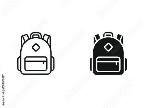 Backpack icon set in line and solid style for school or travel design elements.
