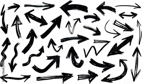 Collection of hand-drawn black arrows pointing in various directions on a white background with a sketchy style