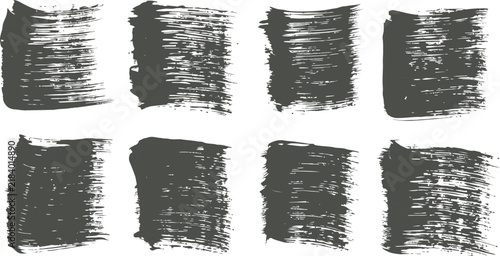 Eight Textured Dark Gray Brush Strokes on White Background for Graphic Design Elements