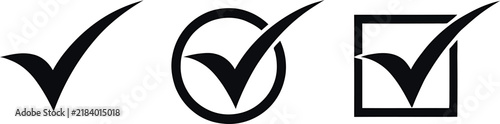 Three black check marks in different shapes on white background for approval or confirmation concept