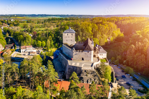 Kost Castle, located in the Bohemian Paradise region near Jičín in the Liberec area of the Czech Republic, is a medieval stone fortress surrounded by forests.