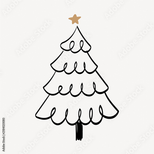 Christmas tree sticker, cute doodle illustration in black vector