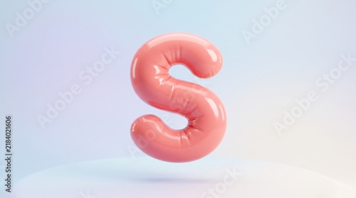 Pink inflatable s letter 3d balloon on pastel background