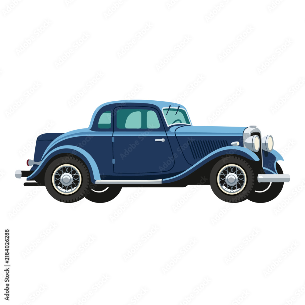 Fototapeta premium Vintage Blue Coupe Car Illustration, Classic Automobile Art