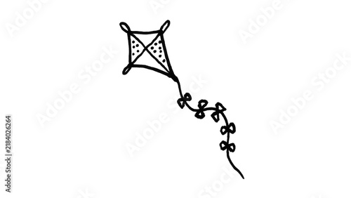 Obraz na płótnie Kite Doodle Line Art Black and White Vector Cartoon Flying Toy with Tail