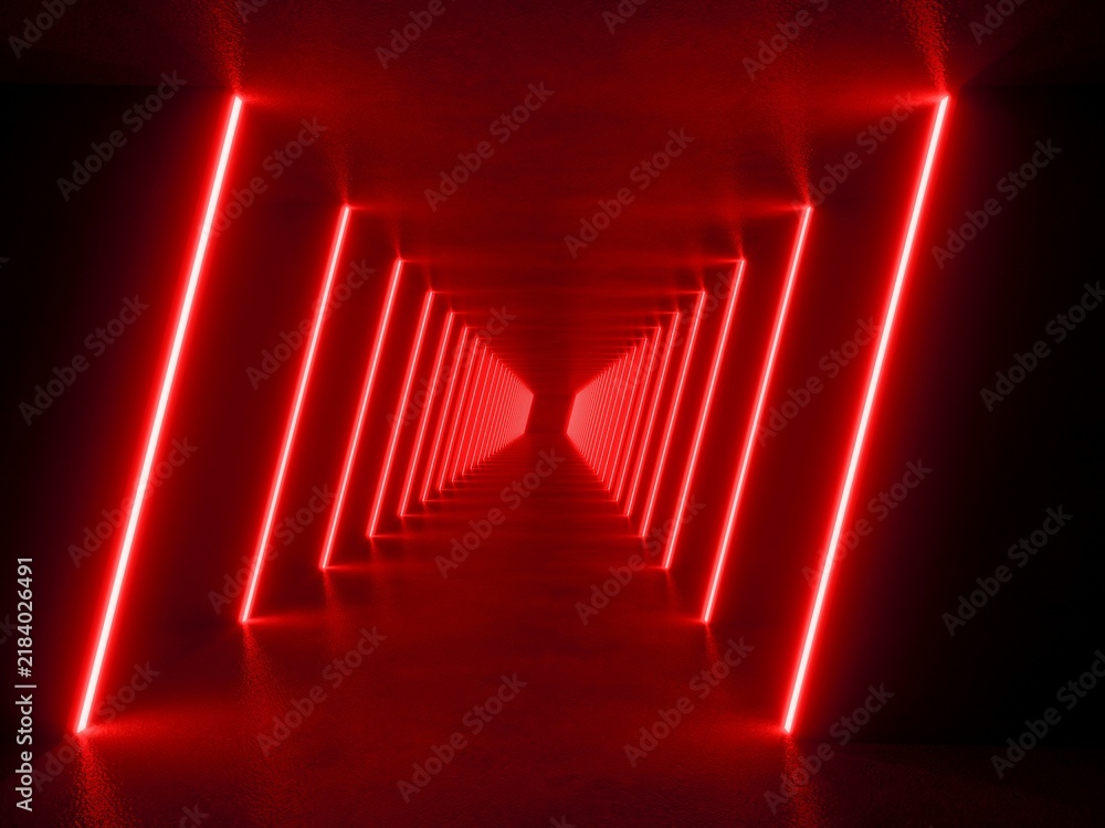 Fototapeta premium red modern lighting tunnel space, 3d rendering sci-fi concept
