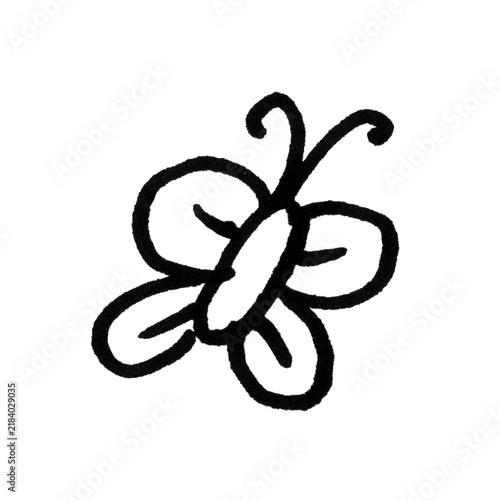 Butterfly Doodle Black and White Line Art Insect Illustration Vector