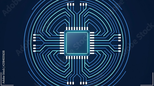 Obraz na płótnie Microchip CPU Processor with Circular Circuit Lines