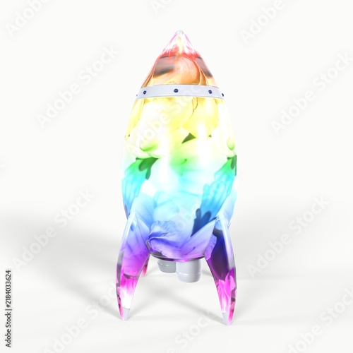 Colorful 3D render of a rocket with a unique design and vivid colors