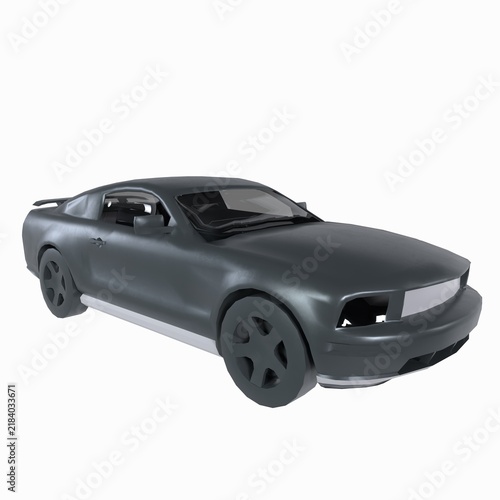 3d render of a car model showing a sleek design with smooth shapes and a dark color