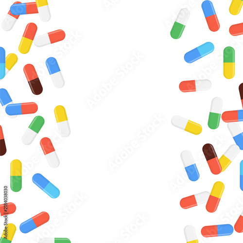 Medical capsules vector background. Multicolored pills.