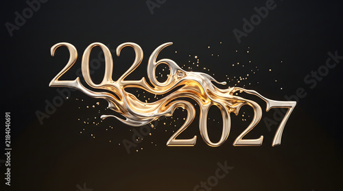 3D metallic golden 2026 transforming into 2027 new year concept background illustration