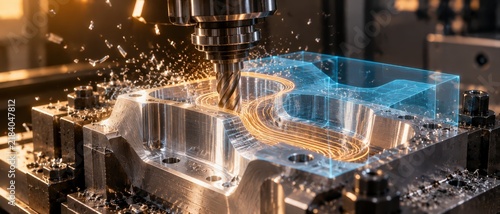 Digital Twin CNC Milling Simulation, CAD Toolpath Overlay on Precision Metal Machining Process for Smart Manufacturing Technology