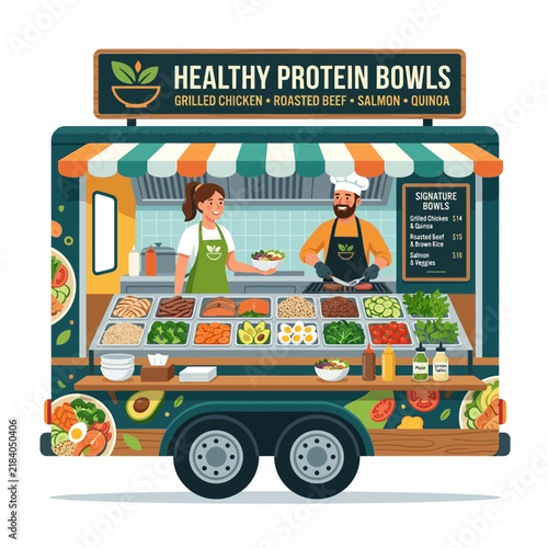 Healthy Food Truck: Protein Bowls, Fresh Ingredients, Chefs Serving