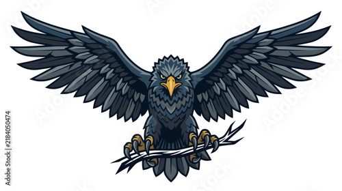 Majestic Eagle Grasping Branch on Transparent Background, Fierce Gaze