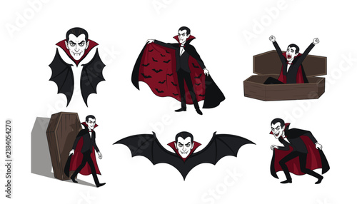 Photography Count Dracula vampire character vector illustration set showing different poses