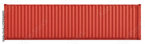 Vibrant red industrial cargo shipping container, corrugated metal, robust, on transparent studio background with bright lighting and copy space, concept of efficient global logistics and storage