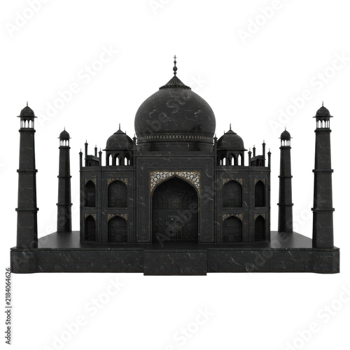 Majestic black marble Taj Mahal with intricate floral inlay, isolated on a transparent background, highlighted by even studio lighting, concept of architectural brilliance