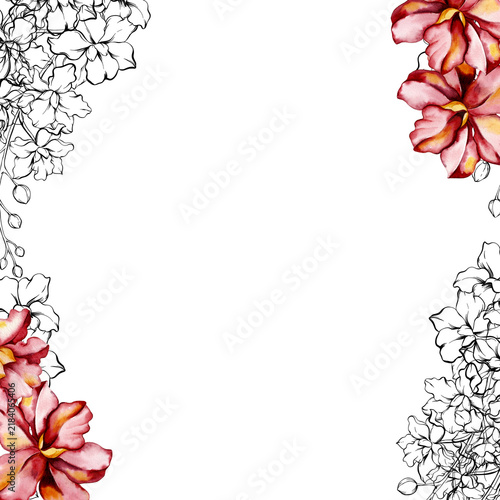 bright watercolor illustration frame with flowers