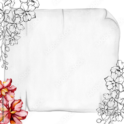 bright watercolor illustration frame with flowers