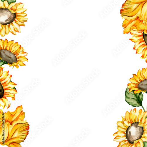 bright watercolor illustration frame with flowers