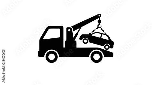 Vector illustration of tow truck icon vehicle towing service car breakdown assistance symbol on a transparent background